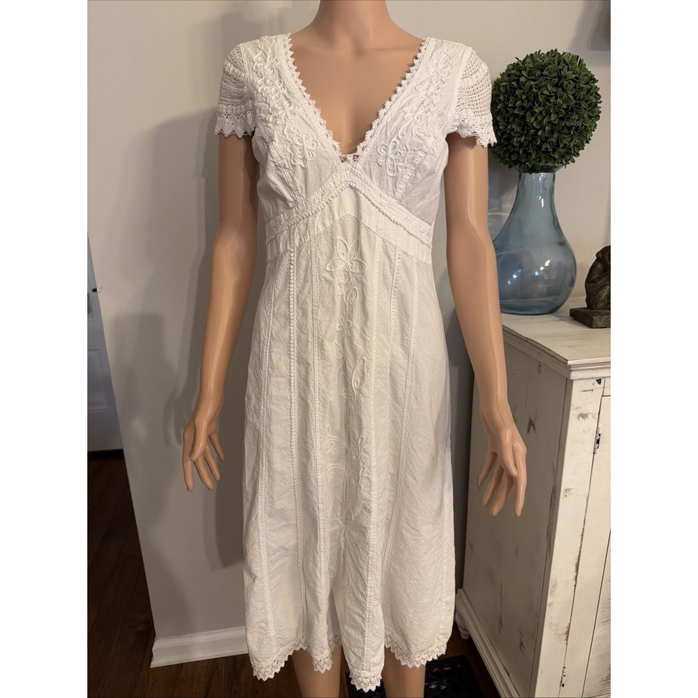 Giocam White SZ Small Knee Length Embroidered Croquet Dress Cottagecore Prairie